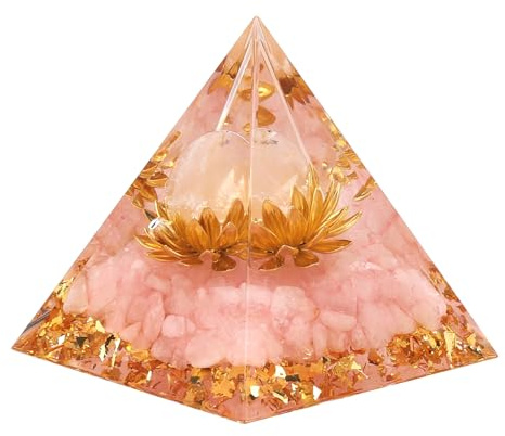 UOCAI Quartz rose Cristaux de pyramide, Pyramide de Noël Cristaux de pierres précieuses Pierre rose, Pyramides de lotus Cadeaux spirituels, Ornement en résine Home Crafts (5CM)