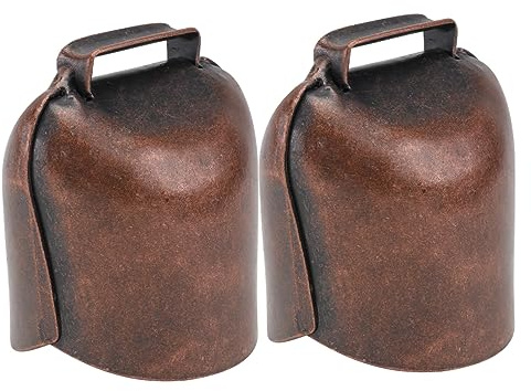 OSALADI Campana Appesa per Animali da Allevamento 2 Pezzi in Ferro Spesso Bronzo Rosso, Campanello per Pecore e Mucche Suono Nitido e Antismarrimento per Uso Agricolo Ed Esterno