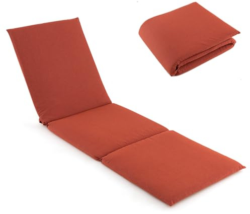 COSTWAY Tri-Fold Sun Lounger Cushion, 182x59cm Garden Recliner Cushions Chaise Sunlounger Replacement Pad, Foldable Thick Sunbed Mattress Patio Chair Cushion Pad for Indoor Outdoor Use (1, Orange)