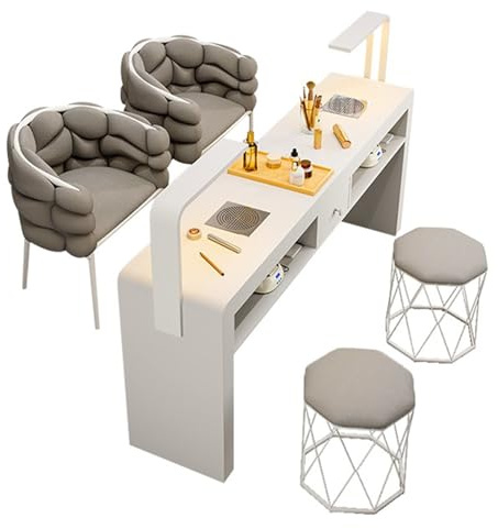 Moderner Nail Tech Schreibtisch mit Schubladen, Maniküretisch für Schönheitssalon, elektrischer Staubsammler & LED-Lampe, stilvolle Holz-Make-up-Station Workstation für Profis