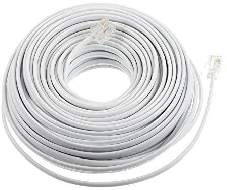 Operitacx Cavo Prolunga Telefono Rj11 6p4c 4 Fili in Rame e Pvc Bianco, Lunghezza 20m, Connettori Rj11 per Modem e Segreteria, per Ufficio e Varie Occasioni