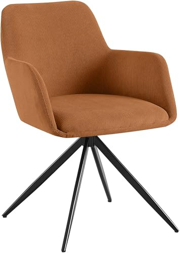 CLP Esszimmerstuhl drehbar Olema Cord, 180° schwenkbarer Sessel mit Armlehne und Rückenlehne, bis 150 kg Belastbarkeit | Farbe orange
