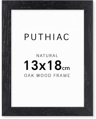 puthiac Bilderrahmen DIN 13x18 cm - Eichenholz Natur - Dünner Rahmen für Dokumente, Zertifikate, Fotos - Hochwertiger Echtholzrahmen, Schwarz