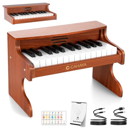 CAHAYA Wooden Piano for Children - 25 Keys Digital Piano for Kids Fun & Music Educational Toy Wood Keyboard for 3+ Kids Christmas Birthday Gifts