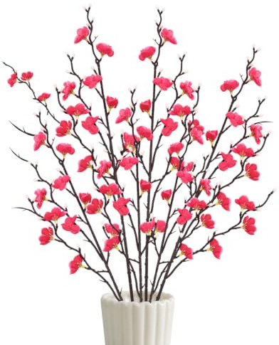 Surplex 6 pezzi di fiori di prugna artificiali, 55 cm, fiori di seta come veri per casa, ufficio, matrimonio, decorazione da tavolo, davanzale, pianta artificiale in stile vintage e moderno