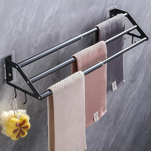 3 Bars Towel Bars Hanger Freely Retractable 11-23 Inch Stainless Steel Bath Rack Strong 3M Adhesive Bathroom Wall Free mounting Hole-Installing washroom Kitchen
