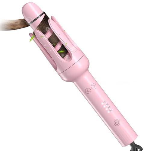 SCZND Automatic Hair Curler 32mm, Rotating Curling Wand with 4 Temperatures Timer, 2 in 1 Straightener and Curler for Medium Long Hair, Fast Heating Anti-Scald with Negative Ions Auto Turn-Off