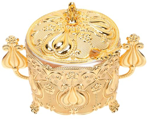 DIYEAH Azucarero Metálico Decorativo Con Cuchara, Tarro De Condimentos De Cocina De Aleación De Zinc Dorado, 1 Unidad, Tapa Incluida, Para Uso Doméstico y Almacenamiento De Azúcar y Especias