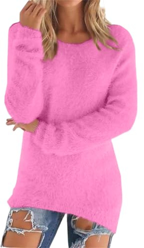 Generisch Pullover Damen Sport Mode Overzised Oberteil Longsleeve Winter Blusentops Damenen Plein Boxy Rundhals Bequemer