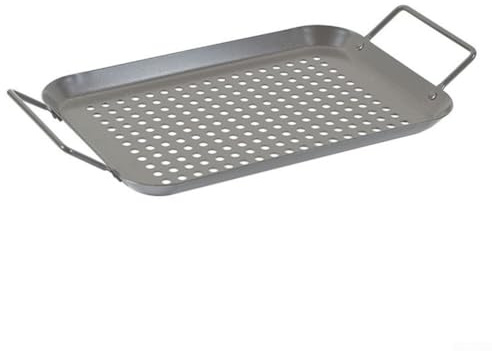 Eawfgtuw Für Nicht-BBQ Grillpfannen-Set für Gemüse, Fisch und Garnelen, 34,5 cm x 18,5 cm, Karbonstahl-Bratblech mit Edelstahlgriff, kompatibel mit
