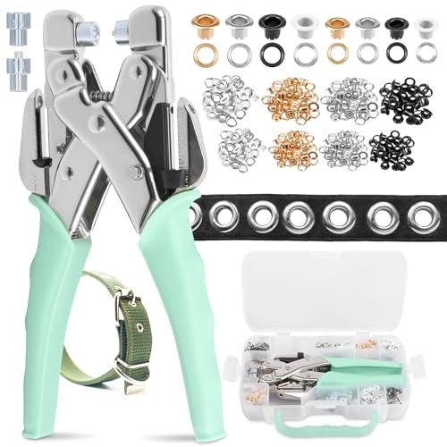 Öljettång set 160 stycken öljettpress 3 mm & 5 mm öljettstans med halkfritt handtag, förvaringslåda, håltång rostskydd oxidationsskydd grommet verktyg för läder segelduk presenning affisch kläder
