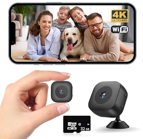 Mini caméra 4K Wi-FI IP/AP Portable avec détection Mobile, caméscope de Surveillance Maison Intelligente et sécurité à Distance(Cam with 32G)