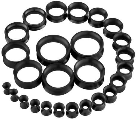 Bonbling 13 Paare Silikon Tunnel Set Schwarz Silikon Flesh Plugs Komfort Double Flared Expander Ohrdehnung 3mm-25mm Piercing Ohr Gauges, Weich