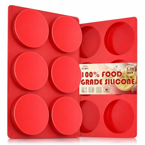 HKNMTT Round Silicone Mold for Baking, Shallow Large Muffin Top Hamburger Pan, 12 Cavities 2 Pack Breakfast Sandwich Baked Eggs Bites Circle Cake Layer Mould Food BPA Free Grade Oven Safe