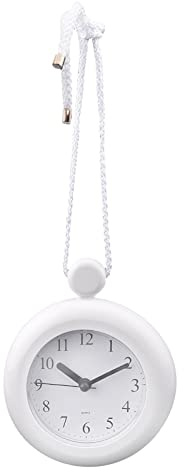 Klomveris Bathroom Hanging Clock, Waterproo-f White Shower Rope Clock, Dual Use Hanging Watch Analog Quartz Clock with Round Bracket for Kithchen, Livingroom