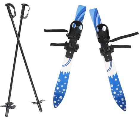 SKI Skier Kinder BINDUNG mit 2 Skistöcke, Skibrett 68cm, Tragfähigkeit 50kg, Babyski Ski Lernski Kinderski für 2-8 Jahre alt