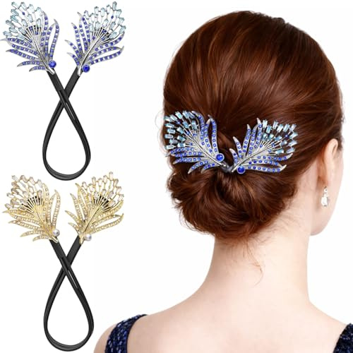 Cesujowaz 2 Pcs Bun Maker Crystal Hair Bun Maker, Französischer Haarknoten-Hersteller, Haarkurler für Frauen, Haarschmuck für Mädchen, mit Federn, elegante Frisuren in Sekunden
