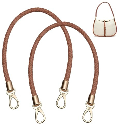Eulihent 2 Stück Taschenhenkel 60cm Taschengriffe mit Karabiner Taschengurt PU Leder Ersatz Taschenriemen Geflochtener Taschen Henkel für Geldbörse Tote Handtasche Umhängetaschen (Braun)