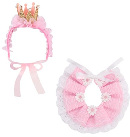 SYLEN Halstuch, Prinzessinnen-Kostüme, niedliches Spitzenkronen-Zubehör für Katzen, kleine Hunde, rosa Outfit für Geburtstagsparty