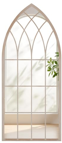 GYMAX Specchio a Forma di Finestra, Specchio a Arco da Parete con Cornice in Metallo e Gancio, Riflesso Nitido, Antideflagrante, Decorativo per Soggiorno, Camera, 115 x 50 cm (Stile2)