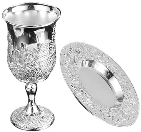 HOODANCOS Copas de Vino para Shabat y Pascua 1 Set de Copa Kidush con Platillo en Aleación de Zinc para Celebraciones Religiosas y Fiestas