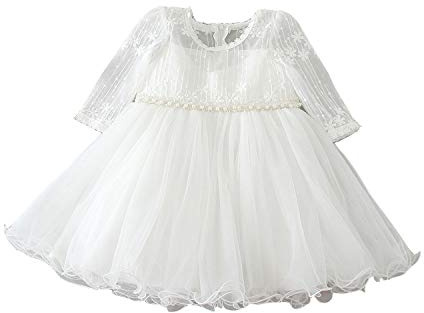 Selene Robe à manches longues en dentelle avec broderie ivoire pour baptême - Pour filles et enfants - Pour mariage, anniversaire, fête de demoiselle d'honneur - Robe de baptême pour bébé, ivoire, 18