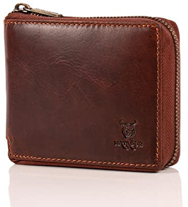 MATADOR Leder Geldbörse Herren #BADALONA mit edler Geschenk Box, Elegantes Leder Portemonnaie Herren mit RFID Blocker, Luxus Geldbörse mit Reißverschluss und Viele Kartenfächer in Braun Vintage