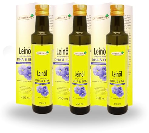 Adrisan Leinöl mit DHA EPA - 3er Pack (3x 250 ml) - Omega 3 Öl - Nahrungsergänzungsmittel