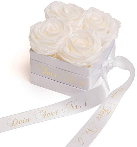 ROSEMARIE SCHULZ Heidelberg Rosenbox Individual mit Infinity Rosen konservierte Blumen persönliches Geschenk zum Valentinstag Liebesgruß für Frauen(Spezialtext, Weiß)