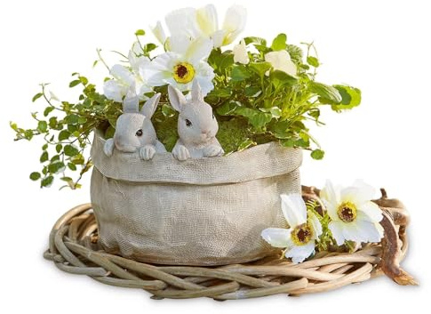 Loberon Übertopf Mouriel, reizende Häschen-Figuren, Osterdekoration, Ostern, Blumentopf, Pflanzengefäß, Wohn-Accessoire, Polyresin, antikgrau