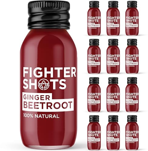 Fighter Shots Gingembre + Betterave (12x60ml) | 100% Naturel | Idéal le Matin ou Après le Sport | Sans Conservateurs | Shots Betterave et Gingembre Frais et Intenses