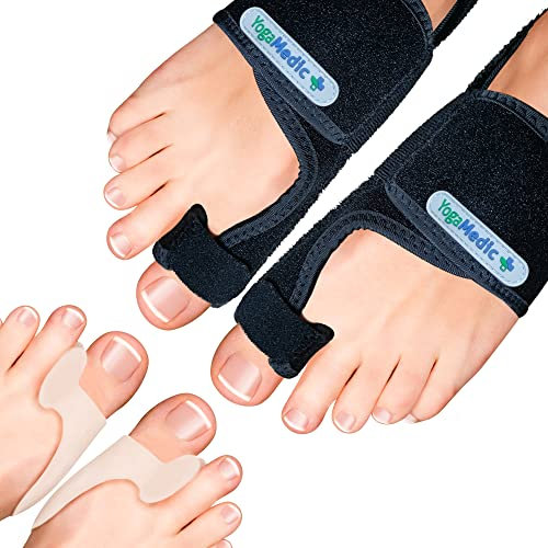 YOGAMEDIC Hallux Valgus Korrektur Set - 2x Zehenspreizer & 2x Hallux Valgus Schiene, Transparent & Einstellbar - Zehenschiene zur Schmerzlinderung - Hammerzehen-Korrektur - Zehenschutz BPA-frei