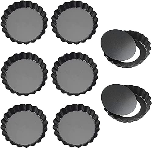 Dulcicasa Lot de 8 mini moules à tartelettes avec fond amovible, anti-adhésif, résistant à la chaleur, moule à tartelette, moule à tartelette, moule à tarte, moule à tarte, moule à tarte