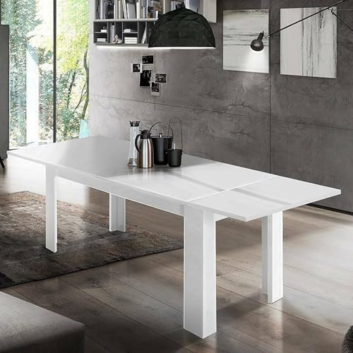 Dmora - Ausziehbarer Tisch Natan, ausziehbare Konsole für bis zu 12 Sitzplätze, ausziehbare Konsole 100 % Made in Italy, 160/210 x 90 x 75 cm, glänzend weiß