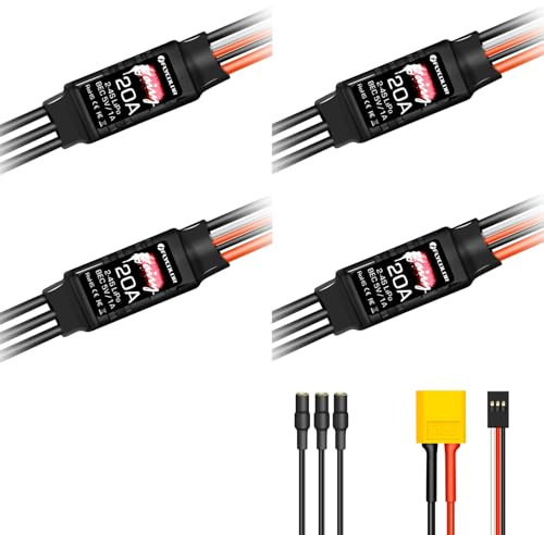HAWK'S WORK Bürstenloser ESC, Superleichter und kleiner 20A Drehzahlregler für mehrmotorige Drohnen RC-Flugzeuge (Vorgelötet + BEC)(4 STCK)