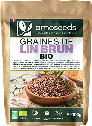 Graines de Lin Brun Bio 1KG | Entières, Sans Gluten, Sources d’oméga 3 | Qualité Supérieure