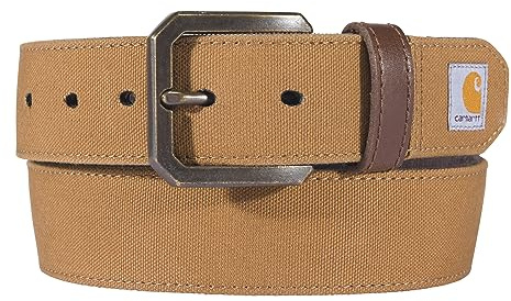 Carhartt Men's Casual Rugged Canvas Duck Belt, W/Antique Brass Buckle and Contrast Curdoroy Backing, Carhartt Brown, 34