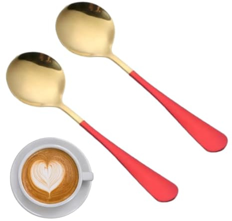 2PCS Soup Spoons, Round Head Stainless Steel Soup Spoon Metal Korean Spoon Dinner Table Spoon Wide Tablespoons for Soup Dessert Coffee(Green)