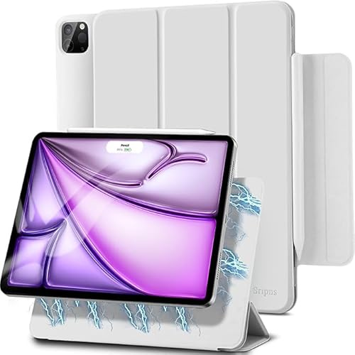 Sripns Magnetische Hülle für iPad Air 13 Zoll M4/M3/M2 (2026/2025/2024) und iPad Pro 12.9 Zoll (2022/2021/2020), Ultra Schlank Schutzhülle mit Trifold Ständer und Auto Schlaf/Wach - Grau