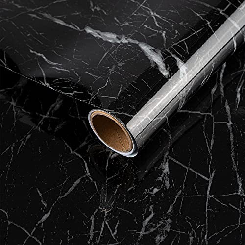 JSEVEM 40CM×3M Schwarz Weiß Marmor Selbstklebend Tapete Möbel Klebefolie Steinoptik Marmoroptik Möbelaufkleber Badezimmer Wasserfest Selbstklebende Marmorierte Arbeitsplatte Folie Küche Wohnzimmer