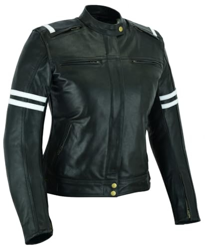 LOVO - Chaqueta de Cuero para Moto Custom Mujer - Chaqueta para Moto de Cuero Auténtico con Estilo Vintage Femenino - Cazadora Moto Mujer con Protecciones CE - Elegante, Cómoda y Segura