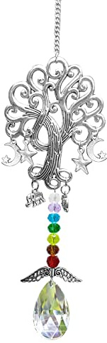 Peili Tree of life Crystal Sun Catchers for Windows,Elephant Car Hanging Accessories Suncatcher with Wings Hanging Sun Catchers Decor Meditation Ornaments Home Decoration (Moon-star-tree)