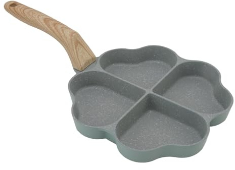 Sartén Tortitas Antiadherente de Aluminio, Sartén con 4 Agujeros, Sartén para panqueques con forma de corazón, Sartén Huevos Poche de 4 Agujeros para Desayuno, Tortitas, Tortillas(Verde)