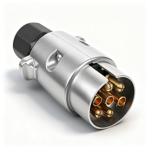 Qiping Prise remorque métal à 7 Broches - mâle - Fonte d'aluminium - fiche 7 pin connecteur remorquage étanche pour Camping-Car, Caravane, Camion, Porte-vélos