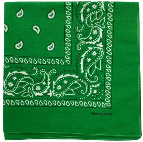 MDSTYLE Bandana aus 100% Baumwolle für Damen und Herren 56cm x 56cm Paisley Stirnband Schal Hals Kopftuch Halstücher (Grün)
