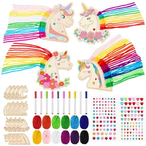 Harrycle 16 Kit di Arti e Mestieri di Unicorno in Legno per Bambini Kit Artigianali per Unicorno con Magnete Dipingere il Tuo Unicorno Fai da Te con Adesivi di Gemme per Ragazza Festa di Compleanno