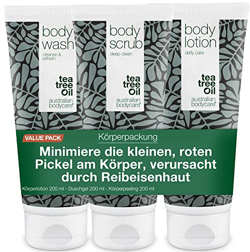 Kit für glatte und weiche Haut bei Keratosis Pilaris und trockener/rissiger Haut - Set aus Körperwäsche, Peeling und Lotion – Exfolierende und feuchtigkeitsspendende Formel