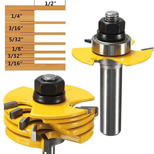 Graootoly 2Pcs Slot Cutter 3 Wing Router Bit 1/2 &1/4 inch Adjustable Woodworking Tool