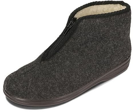 BAWAL Zapatillas de Casa para Mujer Hombre Fieltro Lana Pantuflas Zip Unisex Muy Calentitas 36-46 EU (Gris/negro, 42)