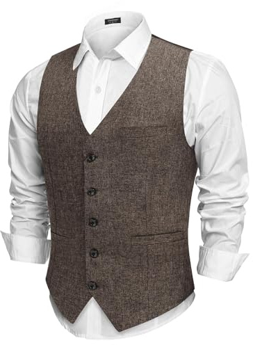COOFANDY Men Lightweight Suit Vest Tweed Vest for Business Wedding Party Prom